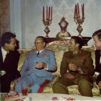 Having a laugh: Tito and young Gaddafi (right)
