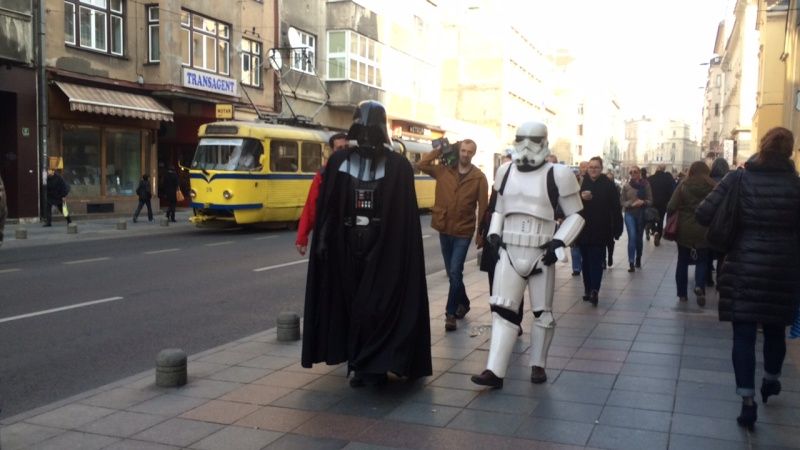 The Empire strikes back, but it's a soft blow. Darth Vader and Stormtrooper in central Sarajevo. Photo: radiosarajevo.ba